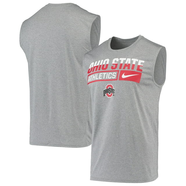 Men's Nike Heathered Gray Ohio State Buckeyes Wordmark Drop Legend Performance Tank Top