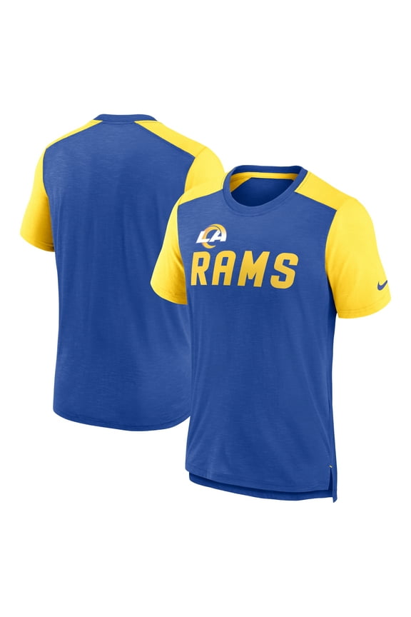Men's Nike Heathered Royal/Heathered Gold Los Angeles Rams Color Block Team Name T-Shirt