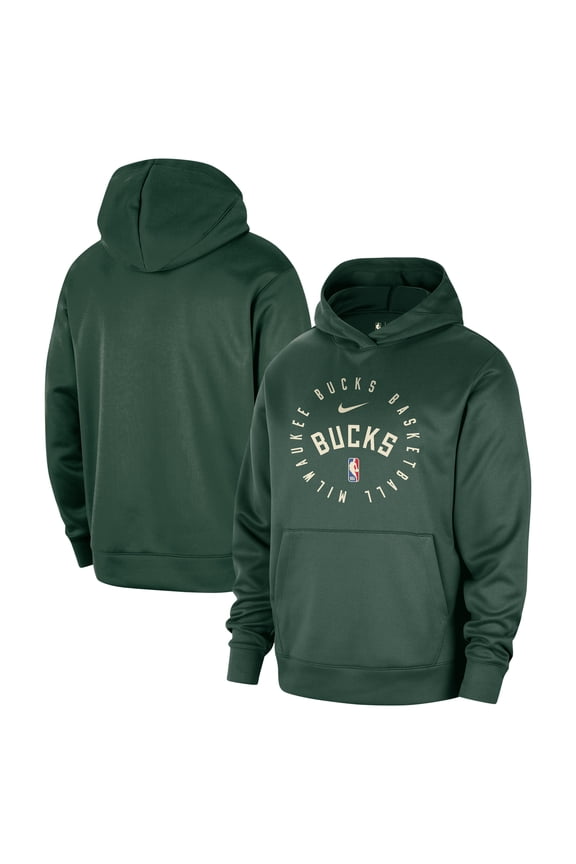 Men's Nike Hunter Green Milwaukee Bucks 2024/25 Spotlight On-Court Practice Performance Pullover Hoodie