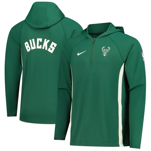 Men's Nike  Hunter Green Milwaukee Bucks Authentic On Court Zone Quarter-Zip Dri-FIT Hoodie Jacket