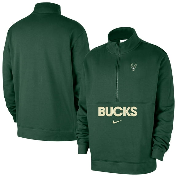 Men's-Nike Hunter Green Milwaukee Bucks Courtside Club Half-Zip Jacket