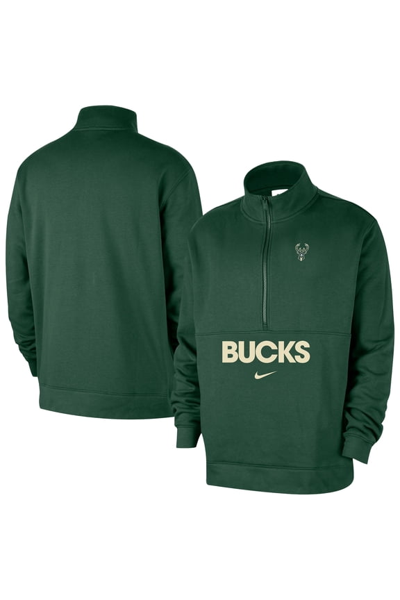 Men's-Nike Hunter Green Milwaukee Bucks Courtside Club Half-Zip Jacket