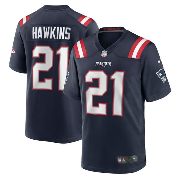 Men's Nike Jaylinn Hawkins Navy New England Patriots Game Jersey