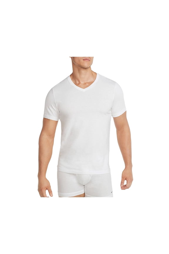 2Pk Vneck Evdy Cotton Mens Active Shirts & Tees Size S, Color: White