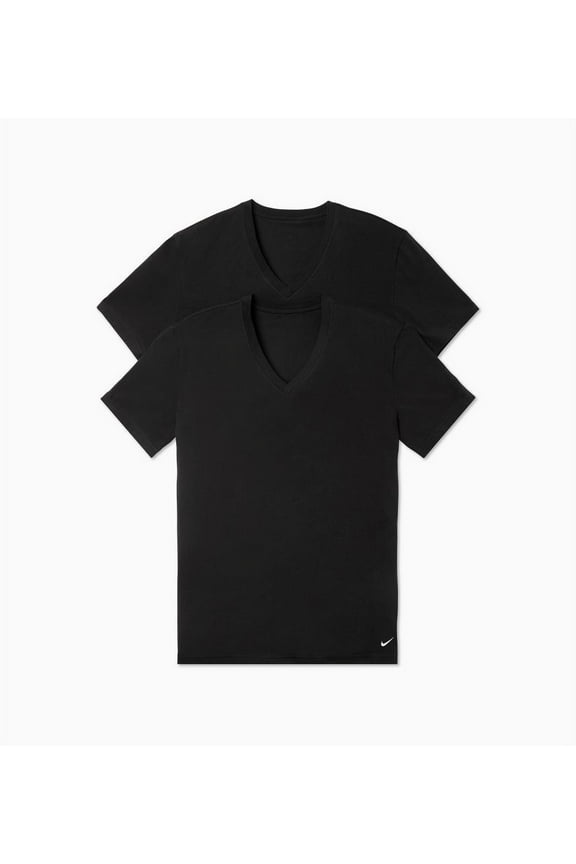 2Pk Vneck Evdy Cotton Stretch Mens Active Shirts & Tees Size S, Color: Black