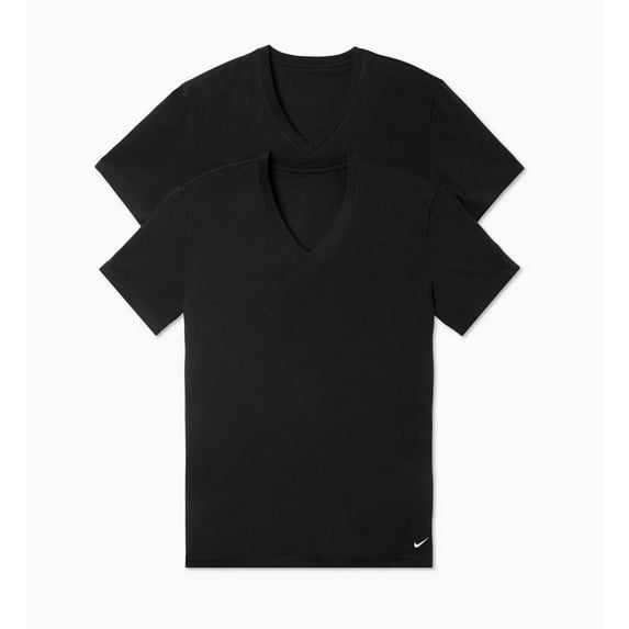 Men's Nike KE1192 Essential Cotton Stretch V-Neck T-Shirt - 2 Pack (Black L)