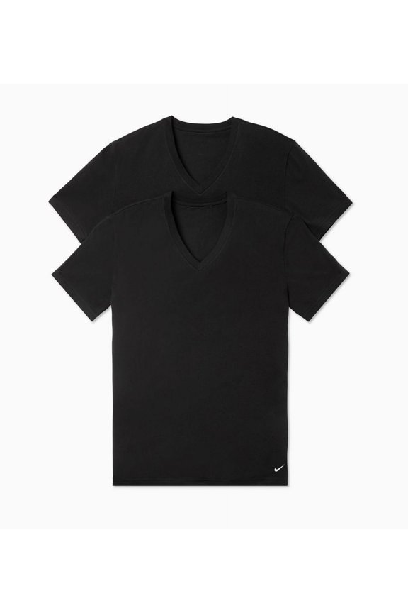 Men's Nike KE1192 Essential Cotton Stretch V-Neck T-Shirt - 2 Pack (Black S)