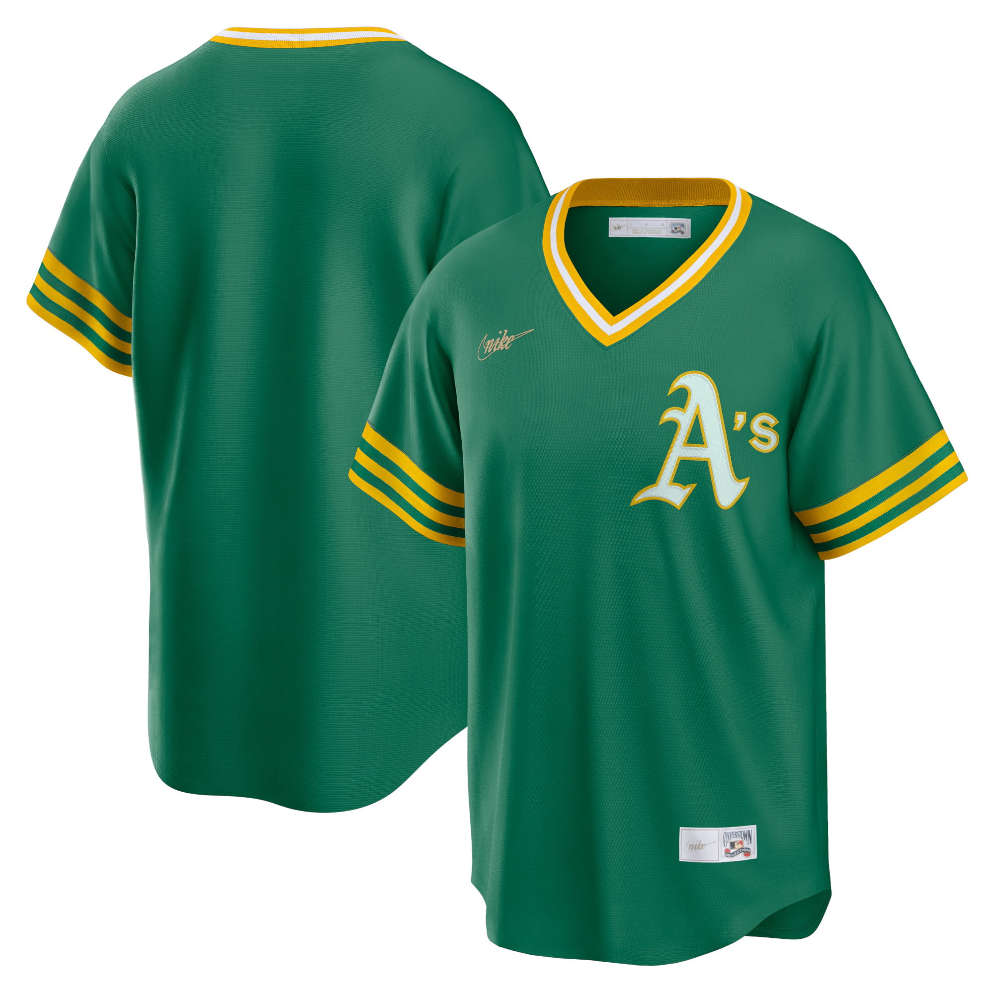 Men's Nike Kelly Green Oakland Athletics Road Cooperstown Collection Team  Jersey