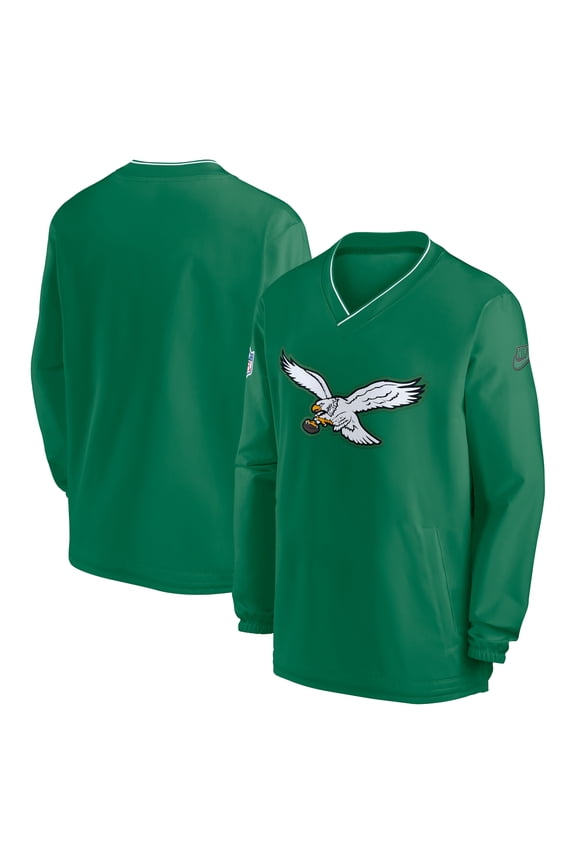 Men's Nike Kelly Green Philadelphia Eagles 2024 Sideline Throwback Logo Long-Sleeve V-Neck Windshirt