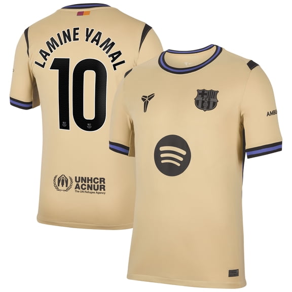 Men's Nike Lamine Yamal Gold Barcelona 2025/26 Away Stadium Replica Jersey