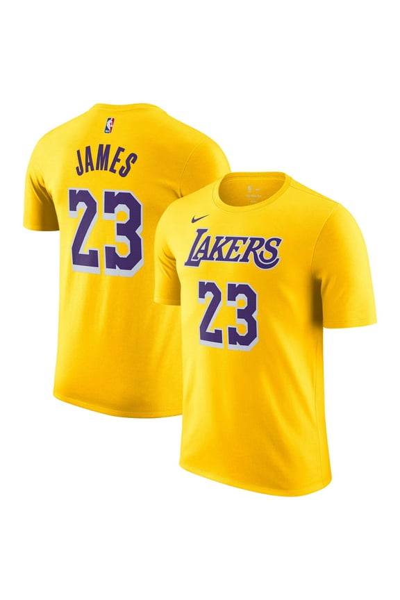 Men's Nike LeBron James Gold Los Angeles Lakers Icon 2022/23 Name & Number T-Shirt