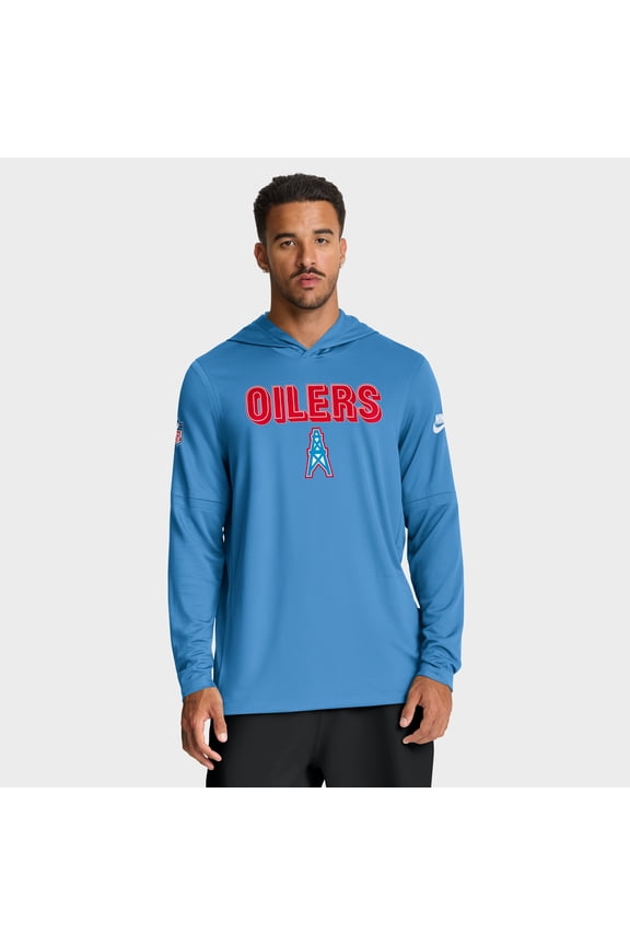 Men's Nike Light Blue Tennessee Titans Sideline Oilers Throwback Dri-FIT Long Sleeve Hoodie T-Shirt
