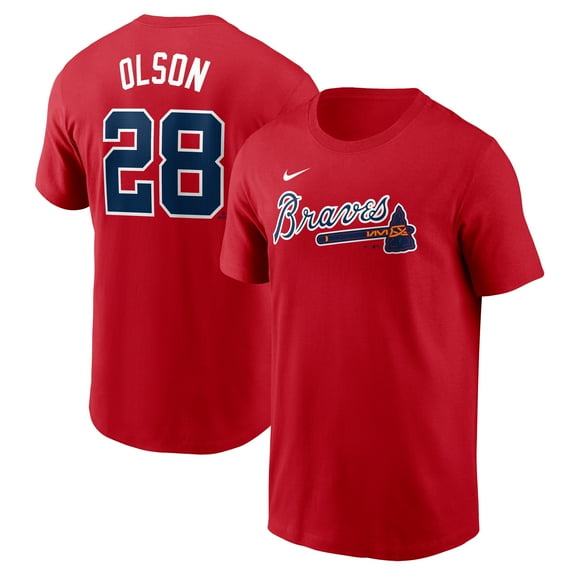 Men's Nike Matt Olson Red Atlanta Braves Fuse Name & Number T-Shirt