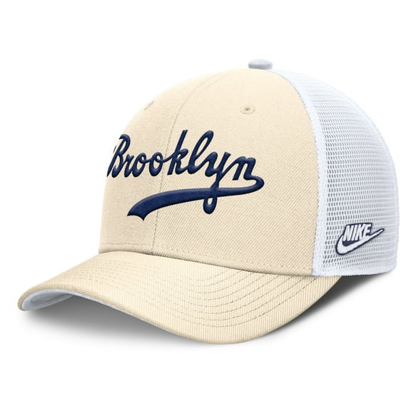 Men's Nike  Natural Brooklyn Dodgers Cooperstown Collection Dri-FIT Rise Trucker Adjustable Hat