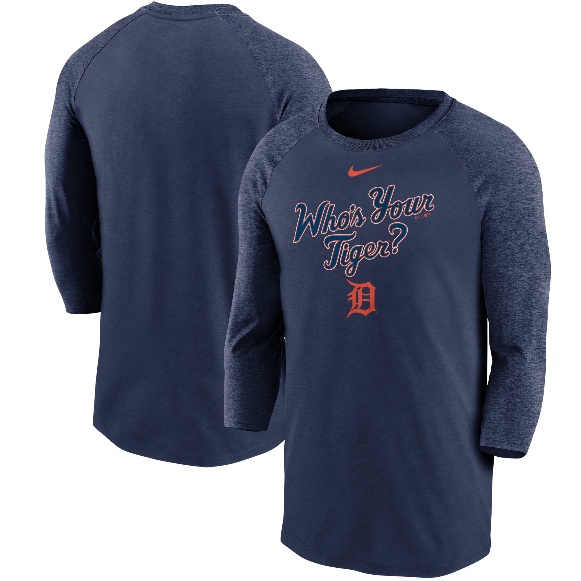 Men's Nike Navy Detroit Tigers Local Phrase Tri-Blend 3/4-Sleeve Raglan T-Shirt - image 1 of 3
