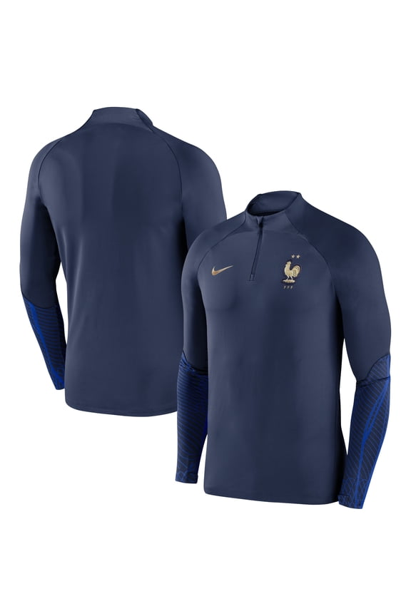 Men's Nike Navy France National Team Strike Drill Performance Raglan Quarter-Zip Long Sleeve Top