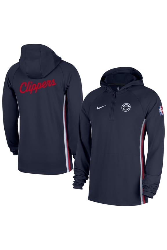 Men's Nike  Navy LA Clippers Authentic On Court Zone Quarter-Zip Dri-FIT Hoodie Jacket