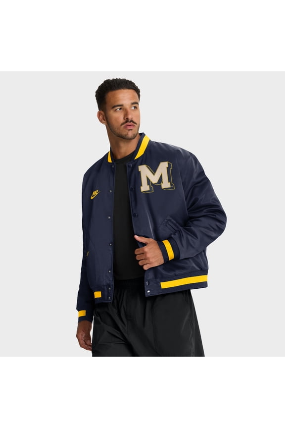 Men's Nike Navy Michigan Wolverines Legacy Full-Snap Bomber Jacket