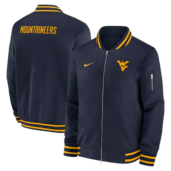 Men's Nike Navy West Virginia Mountaineers 2024 Sideline Relaxed Full-Zip Bomber Jacket