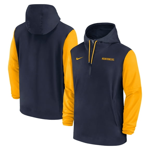 Men's Nike Navy West Virginia Mountaineers 2024 Sideline Pregame Player Half-Zip Hoodie