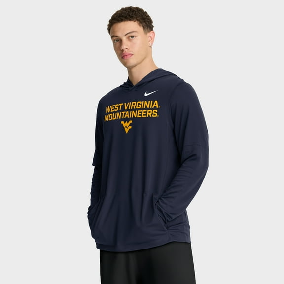 Men's Nike Navy West Virginia Mountaineers 2025 Sideline Dri-FIT Long Sleeve Hoodie T-Shirt