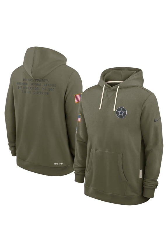 Men's Nike Olive Dallas Cowboys 2025 Salute to Service Sideline Standard Issue Dri-FIT Hoodie