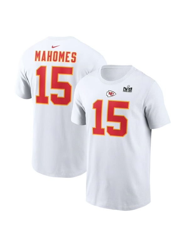 Men's Nike Patrick Mahomes White Kansas City Chiefs Super Bowl LVIII Patch Player Name & Number T-Shirt