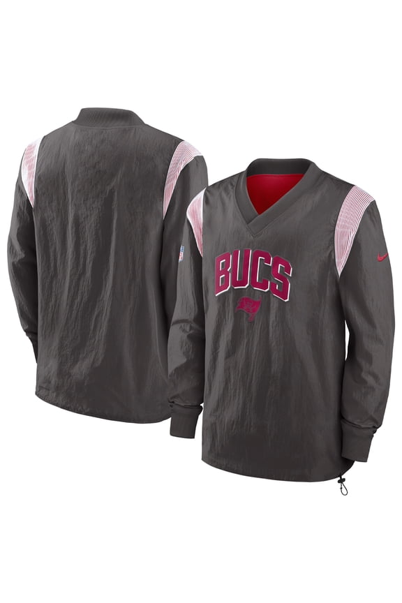 Men's Nike Pewter Tampa Bay Buccaneers Sideline Athletic Stack V-Neck Pullover Windshirt Jacket