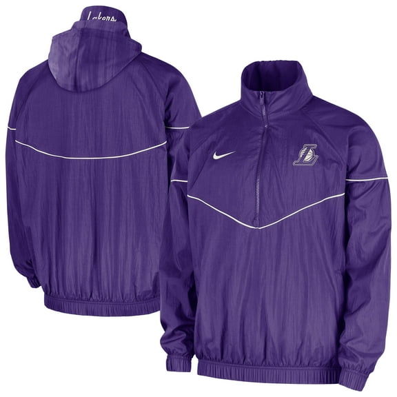 Men's Nike  Purple Los Angeles Lakers Courtside Windrunner Woven Half-Zip Hooded Jacket