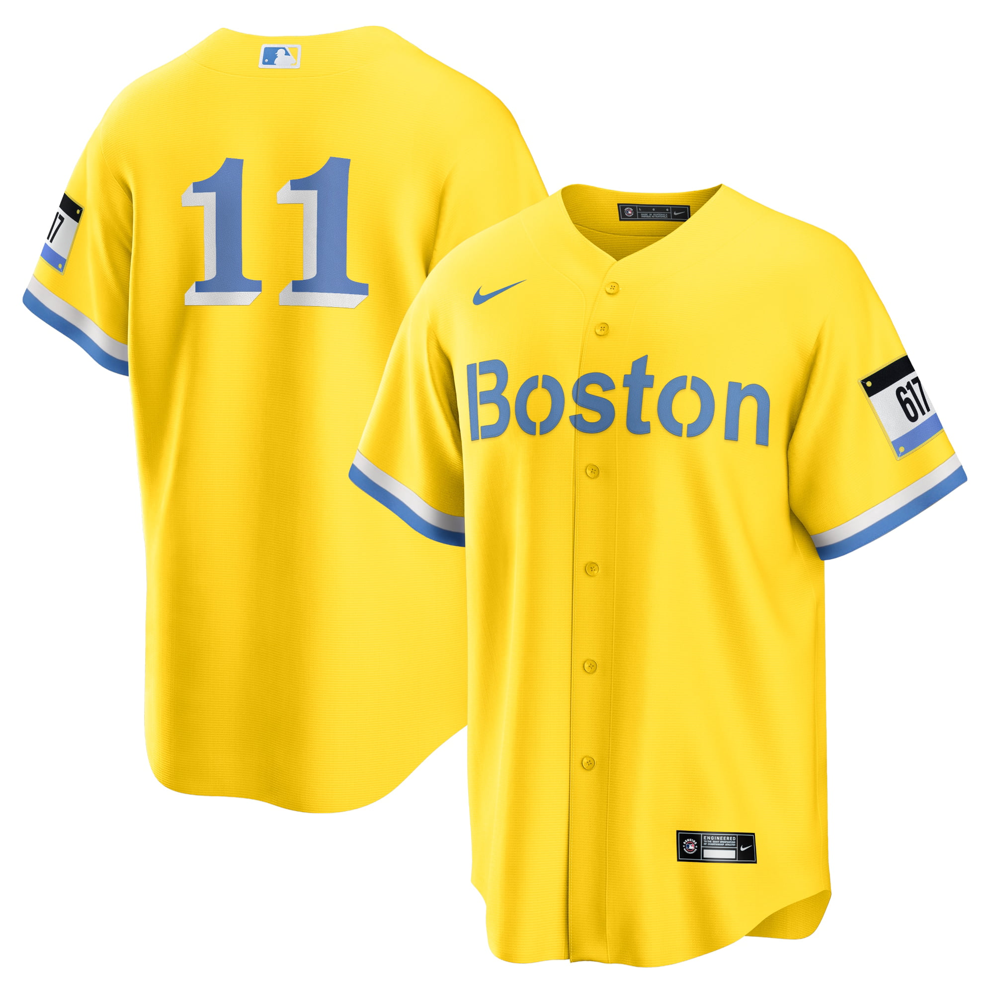 Men's Nike Rafael Devers Gold/Light Blue Boston Red Sox City Connect Replica Player Jersey, L