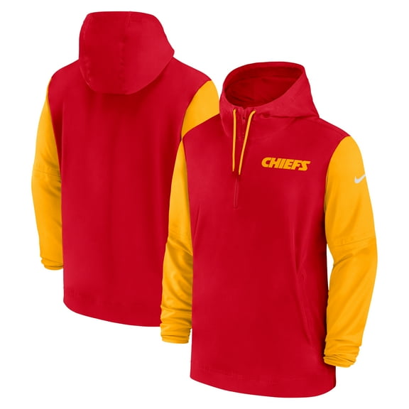 Men's Nike Red/Gold Kansas City Chiefs 2024/25 Sideline Pre-Game Player 1/2-Zip Hoodie Jacket