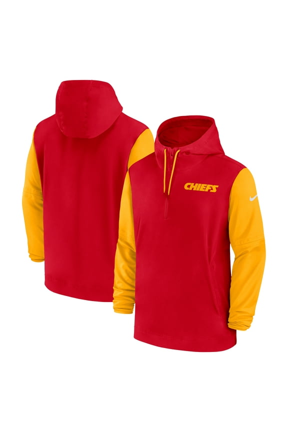 Men's Nike Red/Gold Kansas City Chiefs 2024/25 Sideline Pre-Game Player 1/2-Zip Hoodie Jacket