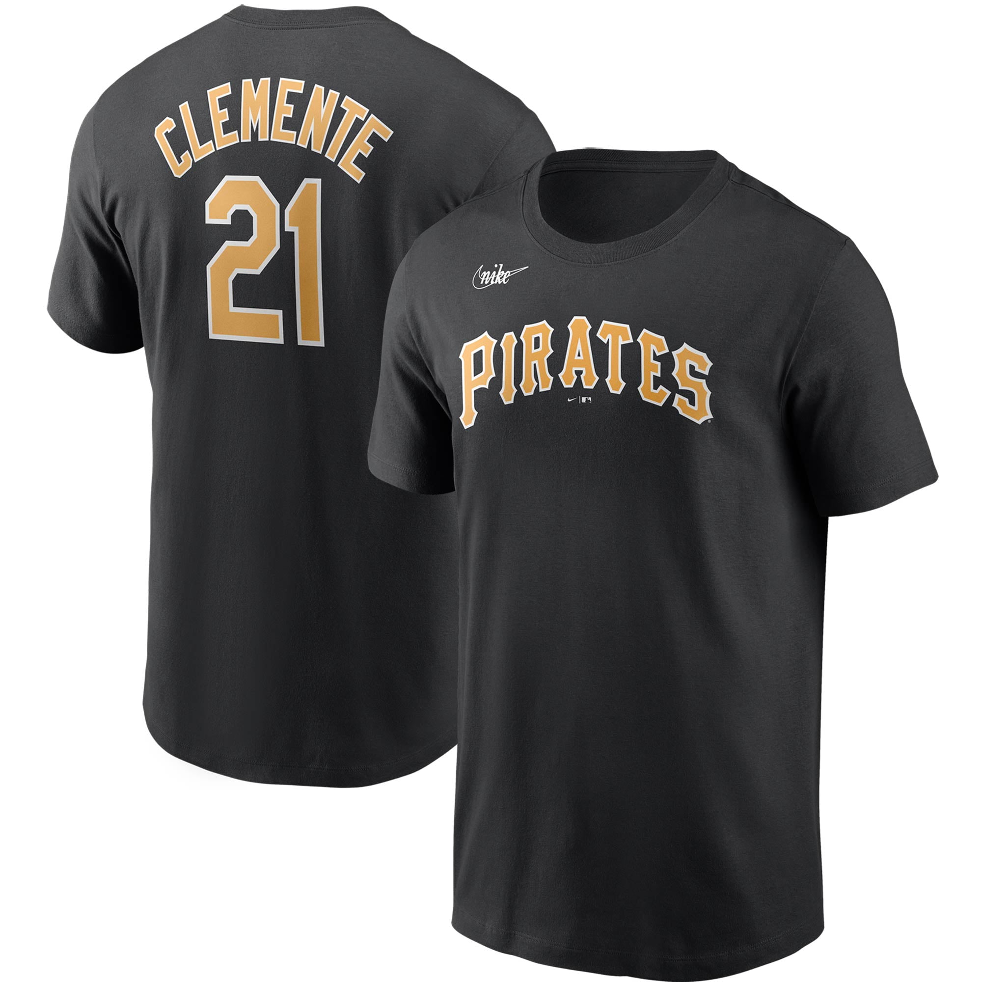 Men's Nike Roberto Clemente Black Pittsburgh Pirates Cooperstown Collection  Name & Number T-Shirt 