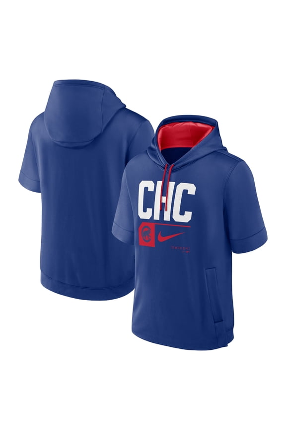 Men's Nike Royal Chicago Cubs Tri Code Lockup Short Sleeve Pullover Hoodie