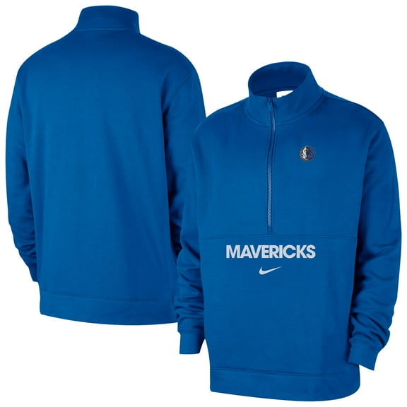 Men's-Nike Royal Dallas Mavericks Courtside Club Half-Zip Jacket