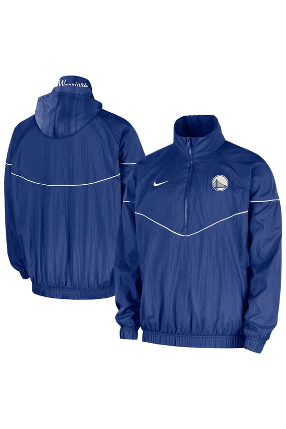 Men's Nike Royal Golden State Warriors Courtside Windrunner Woven Half-Zip Hooded Jacket