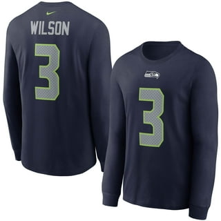 Men's Majestic Threads Russell Wilson Cream/Navy Denver Broncos Name & Number Raglan 3/4 Sleeve T-Shirt