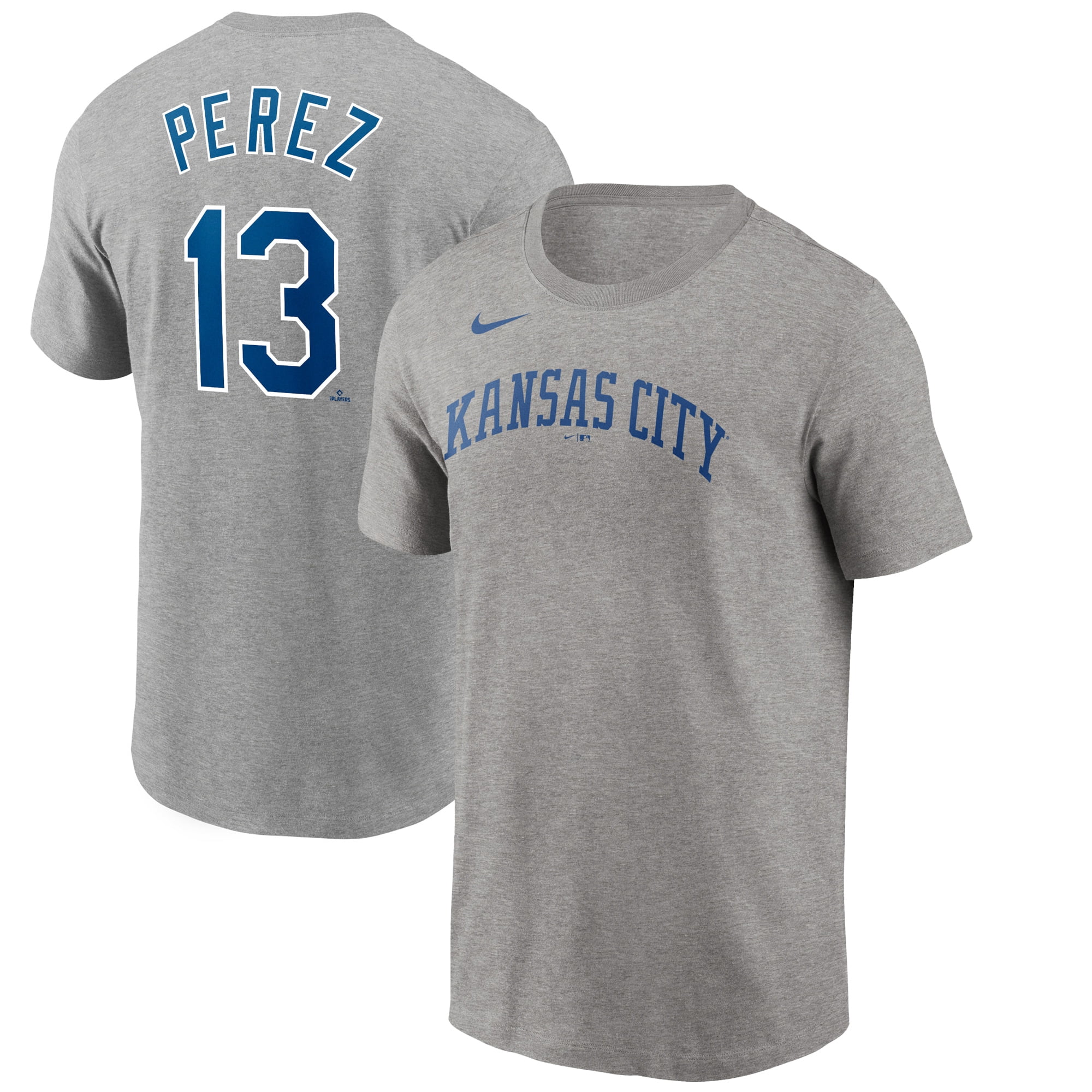 Men's Nike Salvador Perez Gray Kansas City Royals Name & Number T-Shirt 