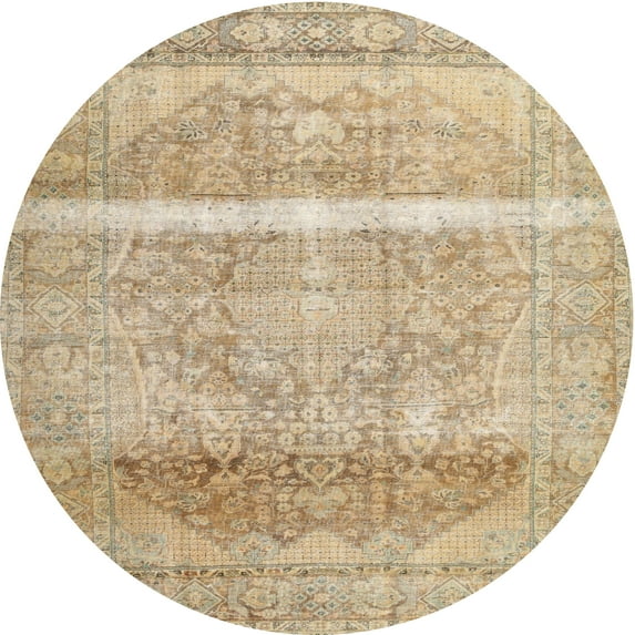 Ahgly Company Machine Washable Indoor Round Contemporary Brown Area Rugs, 7' Round