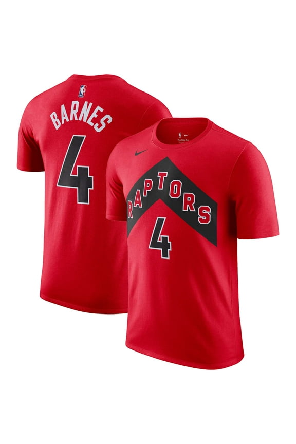 Men's Nike Scottie Barnes Red Toronto Raptors Icon 2022/23 Name & Number T-Shirt