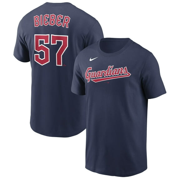 Men's Nike Shane Bieber Navy Cleveland Guardians Name & Number T-Shirt