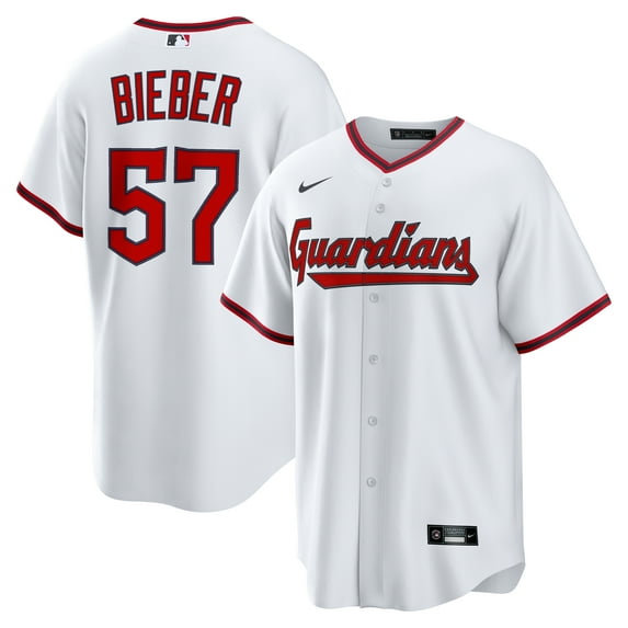 Men's Nike Shane Bieber White Cleveland Guardians Home Replica Jersey