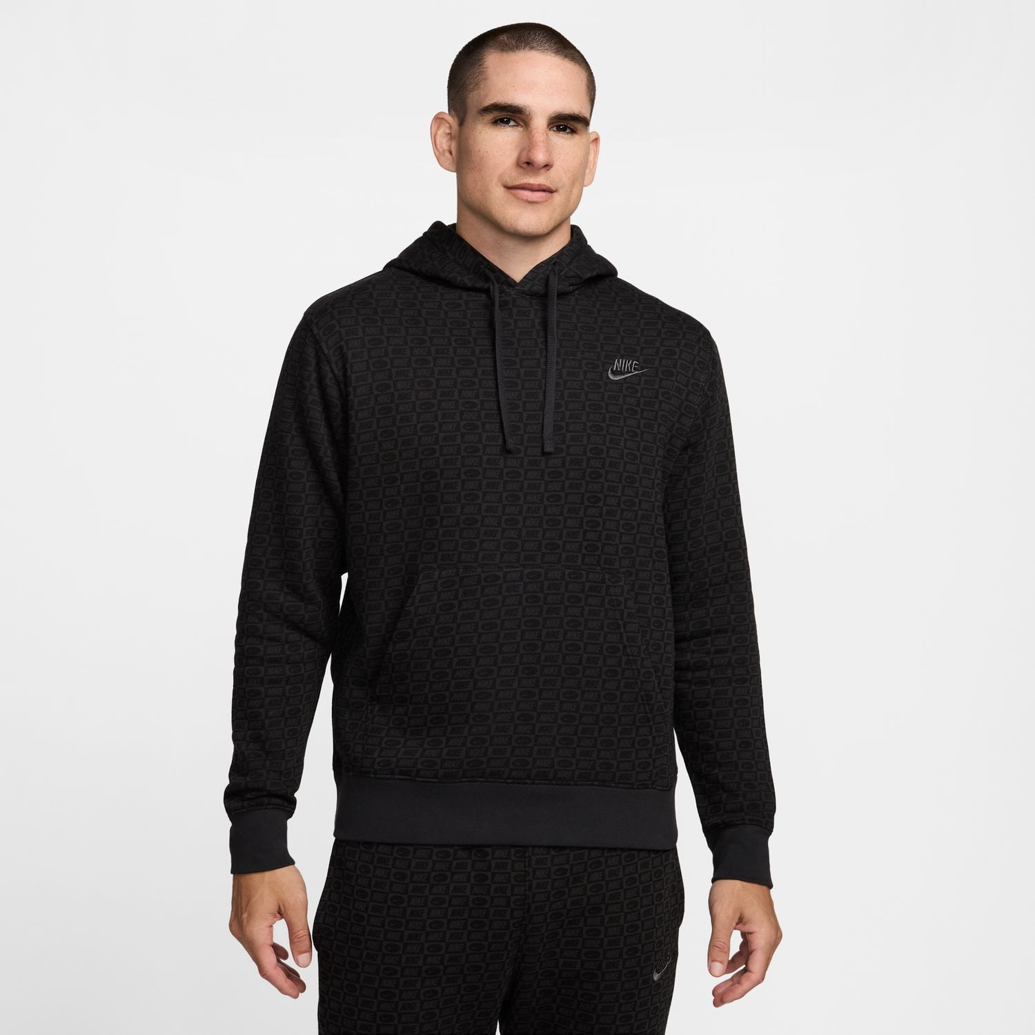 Men s Nike Sportswear Patterned Club Fleece Pullover Hoodie Color Noir Black Size M Walmart