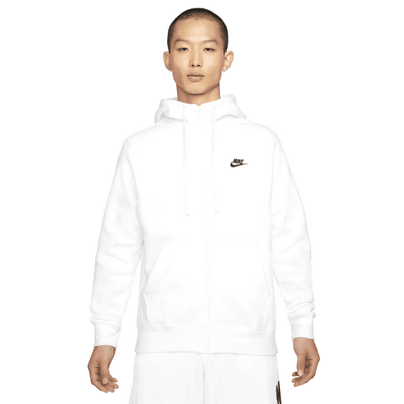 Men's Nike Sportswear White/Black Club Fleece Full-Zip Hoodie (BV2645 100) - XS
