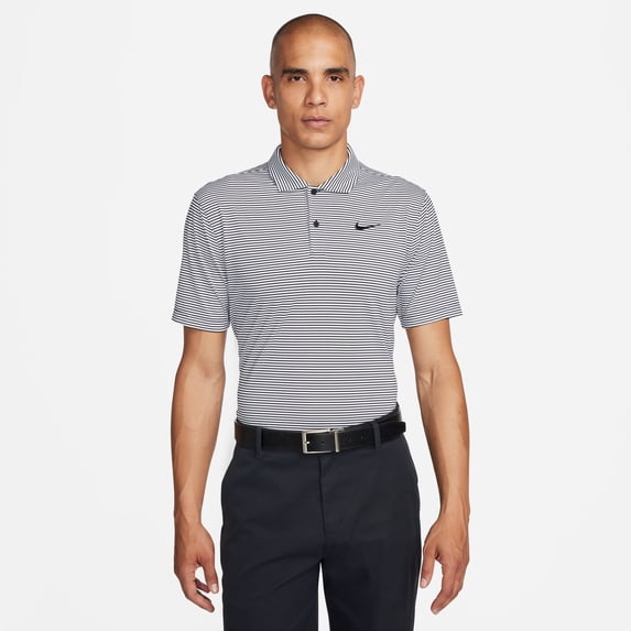 Men's Nike Striped Dri-FIT Golf Polo Color: White Black Size: M