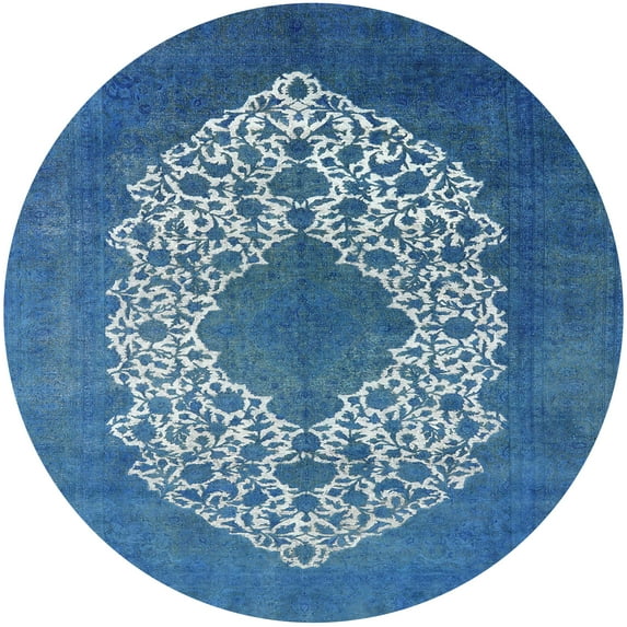 Ahgly Company Machine Washable Indoor Round Industrial Modern Iceberg Blue Area Rugs, 3' Round