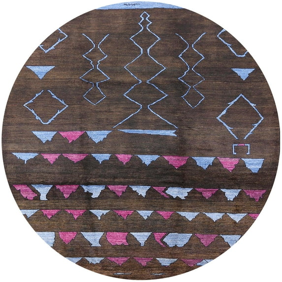Ahgly Company Machine Washable Indoor Round Industrial Modern Mauve Taupe Purple Area Rugs, 3' Round