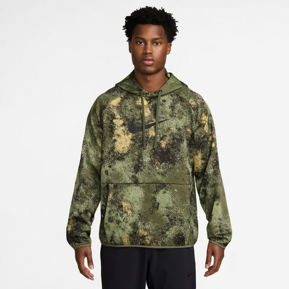 Men's Nike Therma-FIT Camo Versatile Pullover Hoodie Color: Oil Green Size: XXL