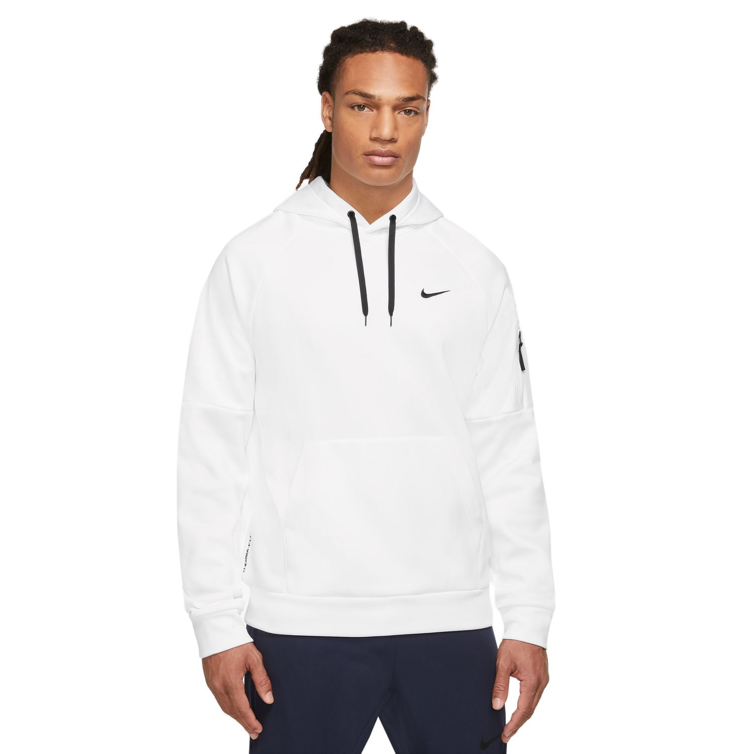 Men's Nike Therma-FIT Pocket Pullover Fitness Hoodie Color: White