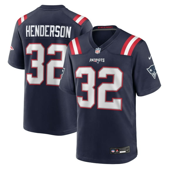 Men's Nike TreVeyon Henderson Navy New England Patriots 2025 NFL Draft Game Jersey